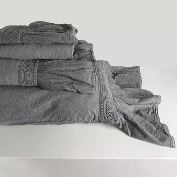 Комплект хлопкового постельного белья без глажки с эффектом потертости - Camille Lisola, свинец