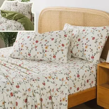 Комплект хлопкового постельного белья Zusbest с цветочным принтом и комплект пододеяльников королевского размера из 7 предметов, мягкий и дышащий, начесованный хлопок, теплый, с белыми красными цветами и принтом