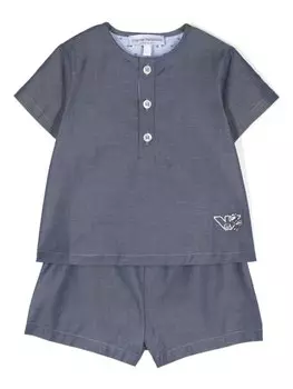 Комплект хлопковых шорт с вышитым логотипом Emporio Armani Kids, синий