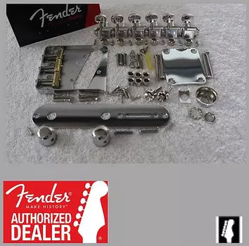 Комплект хромированной фурнитуры Fender American Telecaster с тюнерами - седло Vintage 3 USA Tele 099-0806-100 099-0806-100 American Vintage Telecaster 3-Saddle Bridge Assembly with Brass Saddles