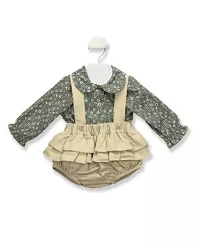 Комплект из 100% хлопка для девочки из двух предметов с рюшами BABID, зеленый