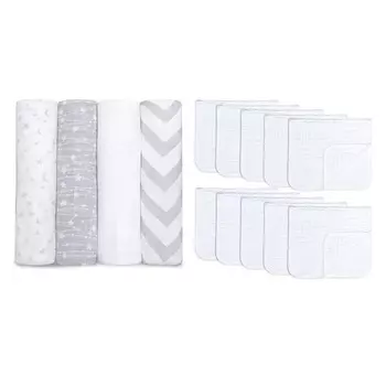 Комплект из 10 муслиновых салфеток Comfy Cubs и комплект муслиновых одеял для пеленания