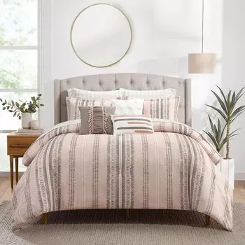 Комплект из 10 румяных одеял Stratford Park для девочек, размер «Калифорния королевского размера», комплект постельного белья в современном геометрическом стиле, подходящая юбка, подушки и накидки, всесезонный домашний декор, Blush-1