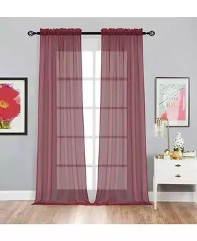 Комплект из 2 базовых оконных штор из прозрачной вуали с карманами и карманами Kate Aurora, красный