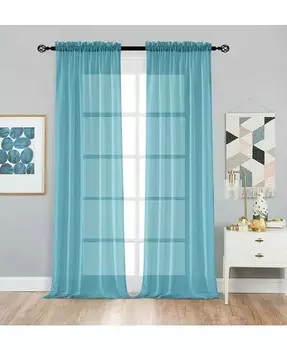 Комплект из 2 базовых оконных штор из прозрачной вуали с карманами и карманами Kate Aurora, синий