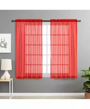 Комплект из 2 базовых оконных штор из прозрачной вуали с карманами и карманами Kate Aurora, красный