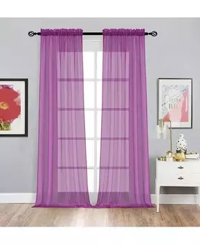 Комплект из 2 базовых оконных штор из прозрачной вуали с карманами и карманами Kate Aurora, фиолетовый