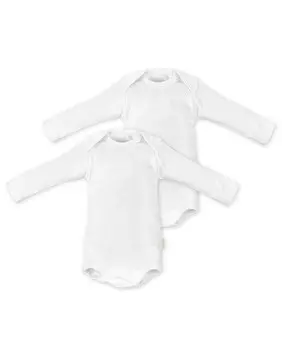 Комплект из 2 белых детских боди из хлопка с длинными рукавами Cambrass, белый