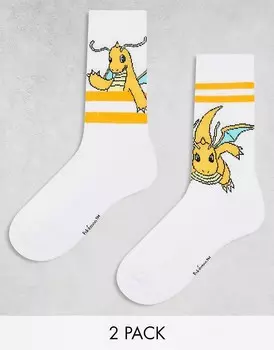 Комплект из 2 белых носков Pokmon Dragonite ASOS DESIGN