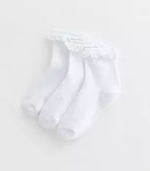 Комплект из 2 белых спортивных носков из хлопковой смеси с оборками для девочек New Look, белый