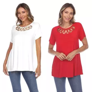 Комплект из 2 белых топов с перекрещенными крестиками Essential WM Fashion, белый/красный