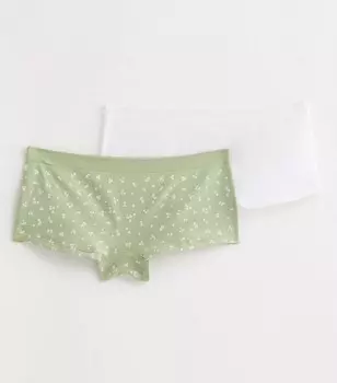 Комплект из 2 бесшовных зелено-белых шорт в рубчик для девочек New Look, зеленый