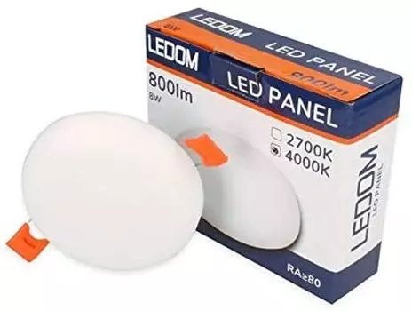 Комплект из 2 безрамных светодиодных панелей LEDOM, встраиваемый точечный светильник, 8 Вт, диаметр 90 мм, 800 лм, 4000 К, нейтральный белый потолочный светильник, круглый LEDline