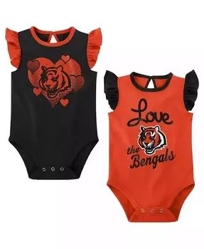 Комплект из 2 боди Cincinnati Bengals черного и оранжевого цвета для маленьких девочек Spread the Love Outerstuff, черный