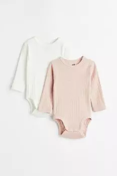 Комплект из 2 боди с длинными рукавами H&M, пудрово-розовый/белый