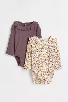 Комплект из 2 боди с пышными рукавами H&amp;M, белые цветы