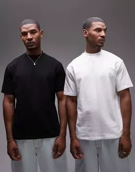 Комплект из 2 больших черно-белых футболок Topman