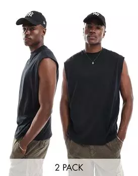 Комплект из 2 больших черных топов на бретелях Another Influence