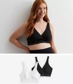 Комплект из 2 черно-белых бюстгальтеров для сна с кружевной отделкой для беременных New Look, черный