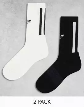 Комплект из 2 черных и белых носков с трилистником adidas