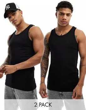 Комплект из 2 черных маек Jack & Jones