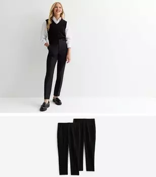 Комплект из 2 черных узких эластичных брюк для девочек New Look, черный