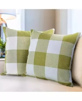 Комплект из 2 декоративных подушек в клетку Buffalo с чехлами для улицы и дома размером 16x16 дюймов Zulay Kitchen, зеленый