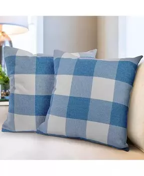Комплект из 2 декоративных подушек в клетку Buffalo с чехлами для улицы и дома размером 18x18 дюймов Zulay Kitchen, синий