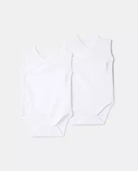 Комплект из 2 детских боди без рукавов со скрещенными ушками Cotton Juice, белый