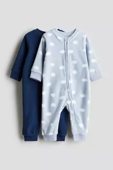 Комплект из 2 флисовых пижам на молнии H&M, голубой