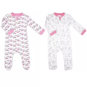 Комплект из 2 футболок для маленьких девочек на молнии, Pink Bunnies And Love Baby Mode, розовый