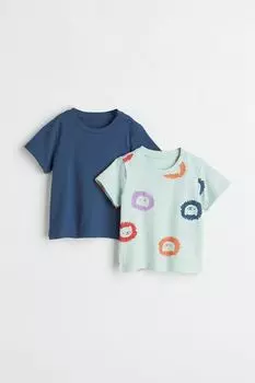 Комплект из 2 футболок из джерси H&amp;M, темно-синий/лев