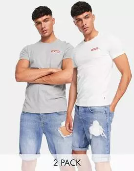 Комплект из 2 футболок Levi's бело-серого цвета с логотипом Baby Tab