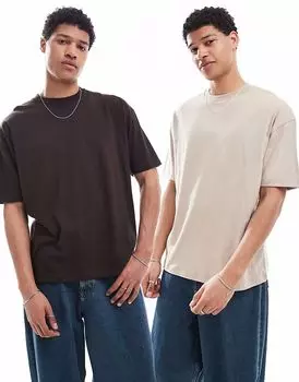 Комплект из 2 футболок оверсайз ASOS DESIGN Essential коричневого и песочного цветов