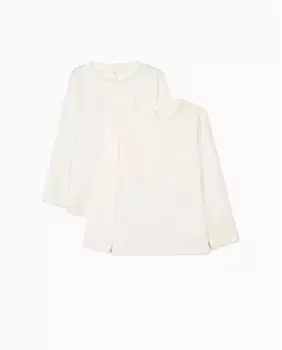 Комплект из 2 футболок с длинными рукавами из 100 % хлопка для девочек Zippy, белый