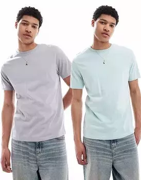 Комплект из 2 футболок с круглым вырезом ASOS DESIGN Essential серого и синего цветов