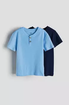 Комплект из 2 футболок с надписью «хенли» H&M, синий