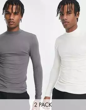 Комплект из 2 футболок с высоким воротником и длинными рукавами ASOS DESIGN