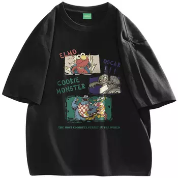 Комплект из 2 футболок унисекс SESAME STREET, черный/белый