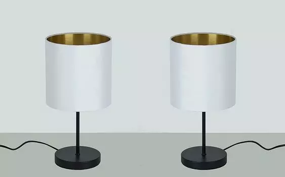 Комплект из 2-х настольных ламп *SOUL* абажур ткань бело-золотой Trango, черный