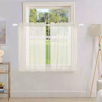 Комплект из 2-х панельных штор, полупрозрачные шторы, клетчатая штора, ШхВ85х76см, хаки lapamax