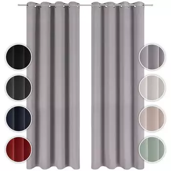 Комплект из 2-х плотных штор Blumtal, непрозрачный - элегантные теплоизоляционные шторы с люверсами, серый