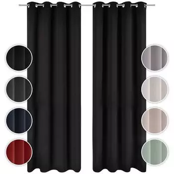 Комплект из 2-х плотных штор Blumtal, непрозрачный - элегантные теплоизоляционные шторы с люверсами, черный