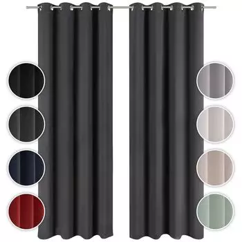 Комплект из 2-х плотных штор Blumtal, непрозрачный - элегантные теплоизоляционные шторы с люверсами, темно-серый