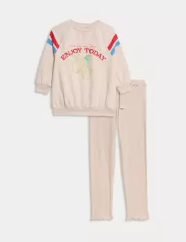 Комплект из 2-х предметов: хлопковые леггинсы лимонного цвета Marks & Spencer, розовый