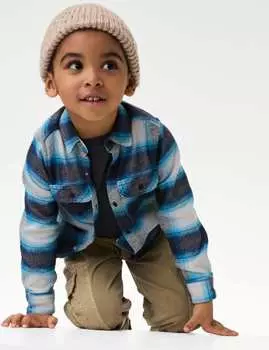 Комплект из 2-х предметов: клетчатая рубашка и футболка из хлопка Marks & Spencer, синий