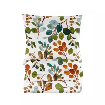 Комплект из 2-х предметов постельного белья 155х200 см - постельное белье хлопок - пододеяльник 155х200 см и 2 наволочки 70х80 см - зеленый и красный, листья Cotton Market