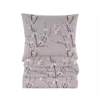 Комплект из 2-х предметов постельного белья 200х200 см - постельное белье хлопок - пододеяльник 200х200 см и 2 наволочки 70х80 см - серый, дерево и цветы Cotton Market