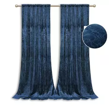 Комплект из 2-х штор, непрозрачная лента с рюшами, бархатная штора, тисненый рисунок блэкаут, термоштора, темно-синий, 132 х 260 см, спальня, гостиная, гостиница, ресторан easy home