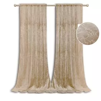 Комплект из 2-х штор, непрозрачная лента с рюшами, бархатная штора, тисненый рисунок блэкаут, термоштора, коричневый, 132 х 183 см, спальня, гостиная, гостиница, ресторан easy home, бежевый